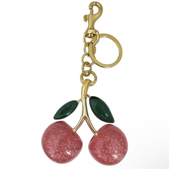 Cherries Key Chain Bag Charm Pink Glitter & Gold NEW Retail $35 - Picture 1 of 6